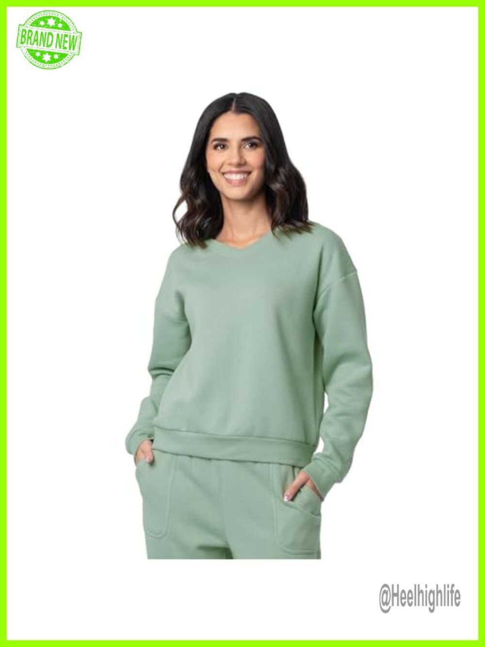 Womens V-Neck Fleece Cropped Pullover Sweatshirt